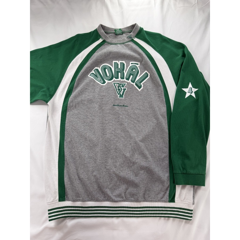 Vintage Vokal Crewneck Sweatshirt Mens XXL Gray Green Y2K Embroidered Logo